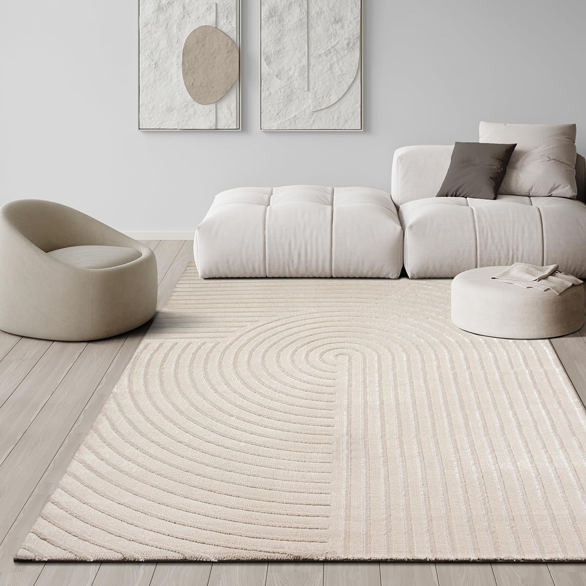Teppich THE CARPET "Knight", beige, B:80cm H:12mm L:150cm, Polyester, Teppiche, Teppich, moderner Wohnzimmer Teppich elegant glänzender Flor