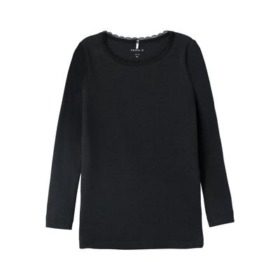 Langarmshirt NAME IT "NMFKAB LS TOP NOOS", Mädchen, Gr. 104, schwarz, Jersey, Obermaterial: 57% Baumwolle, 38% Modal, 5% Elasthan, unifarben, casual, regular fit, Rundhals, Langarm, Shirts Image