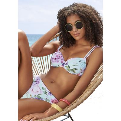 Bügel-Bikini LASCANA, Damen, Gr. 40, Cup C, grün (hellmint, bedruckt), Polyamid, bedruckt, floral, strukturiert, Bikini-Sets Image