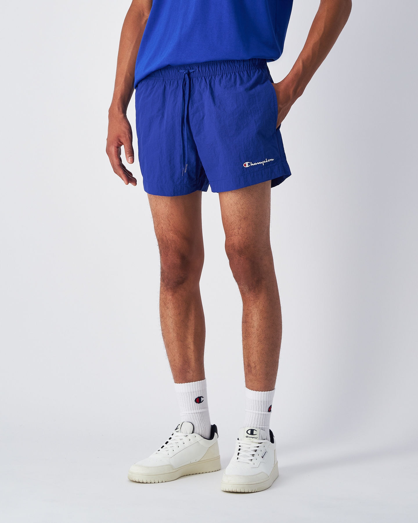 Badeshorts CHAMPION "Icons Beachshort Short", Herren, Gr. L (50), N-Gr, blau (bai), Web, Obermaterial: 100% Polyester, Badehosen Image