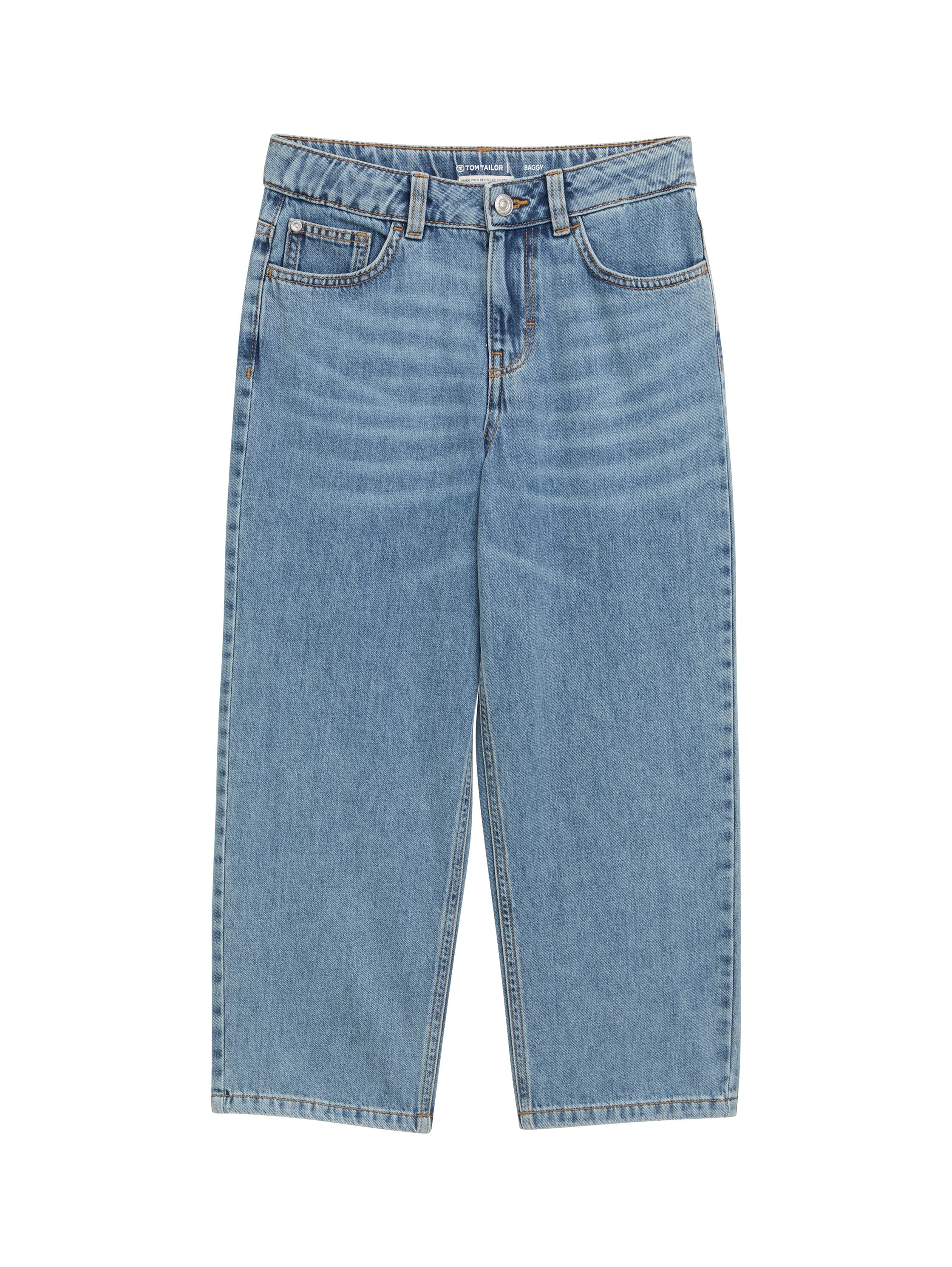 5-Pocket-Jeans TOM TAILOR, Jungen, Gr. 134, N-Gr, blau (light stone blau denim), Denim/Jeans, Obermaterial: 100% Baumwolle. Futter: 100% Baumwolle, bequem lang, Jeans 5-Pocket-Jeans, Baggy Jeans- mit ausgestelltem Bein