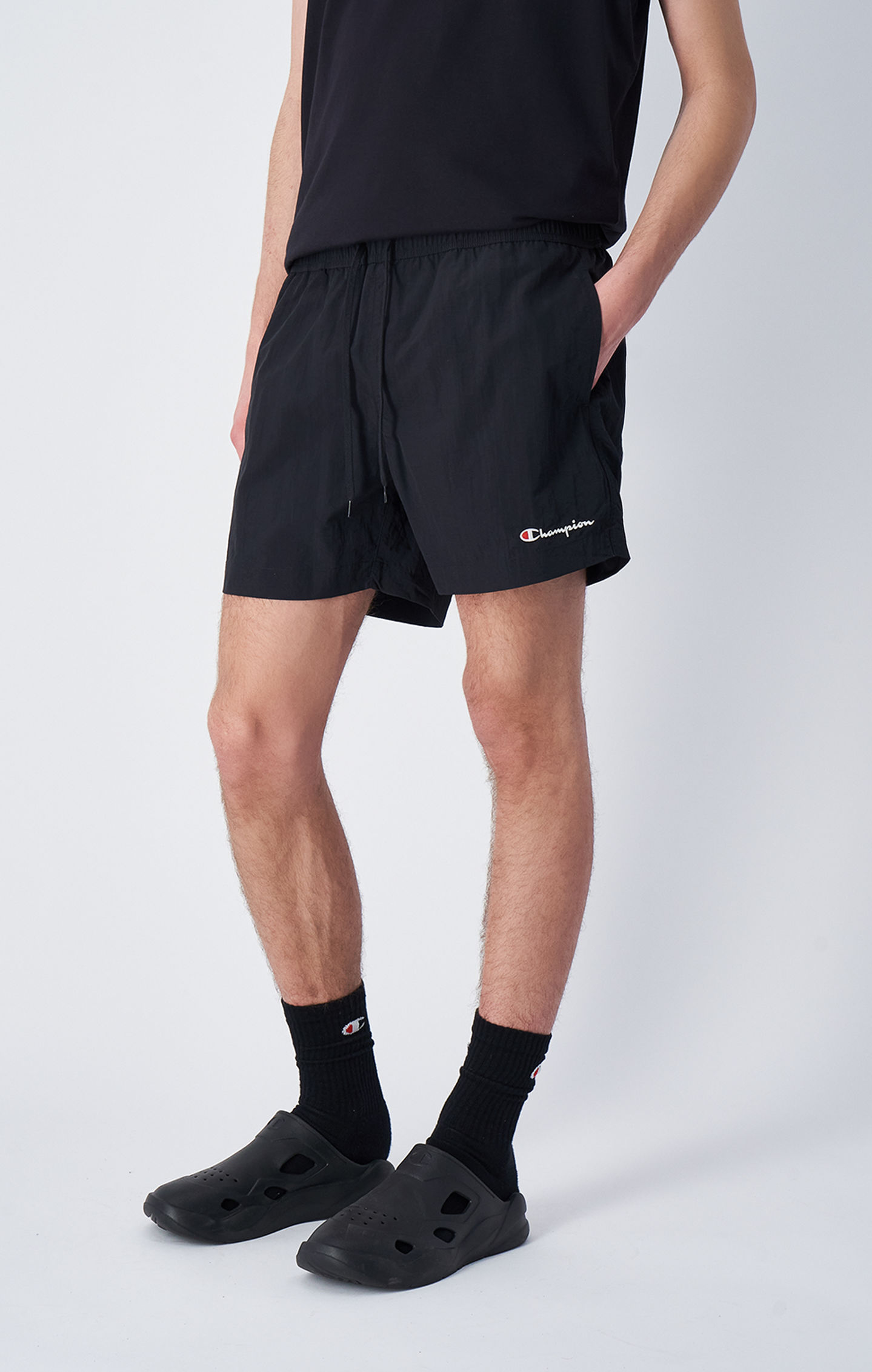 Badeshorts CHAMPION "Icons Beachshort Mid", Herren, Gr. XXXL (56), N-Gr, schwarz (nbk), Web, Obermaterial: 100% Polyamid, Sportlich, Badehosen Image