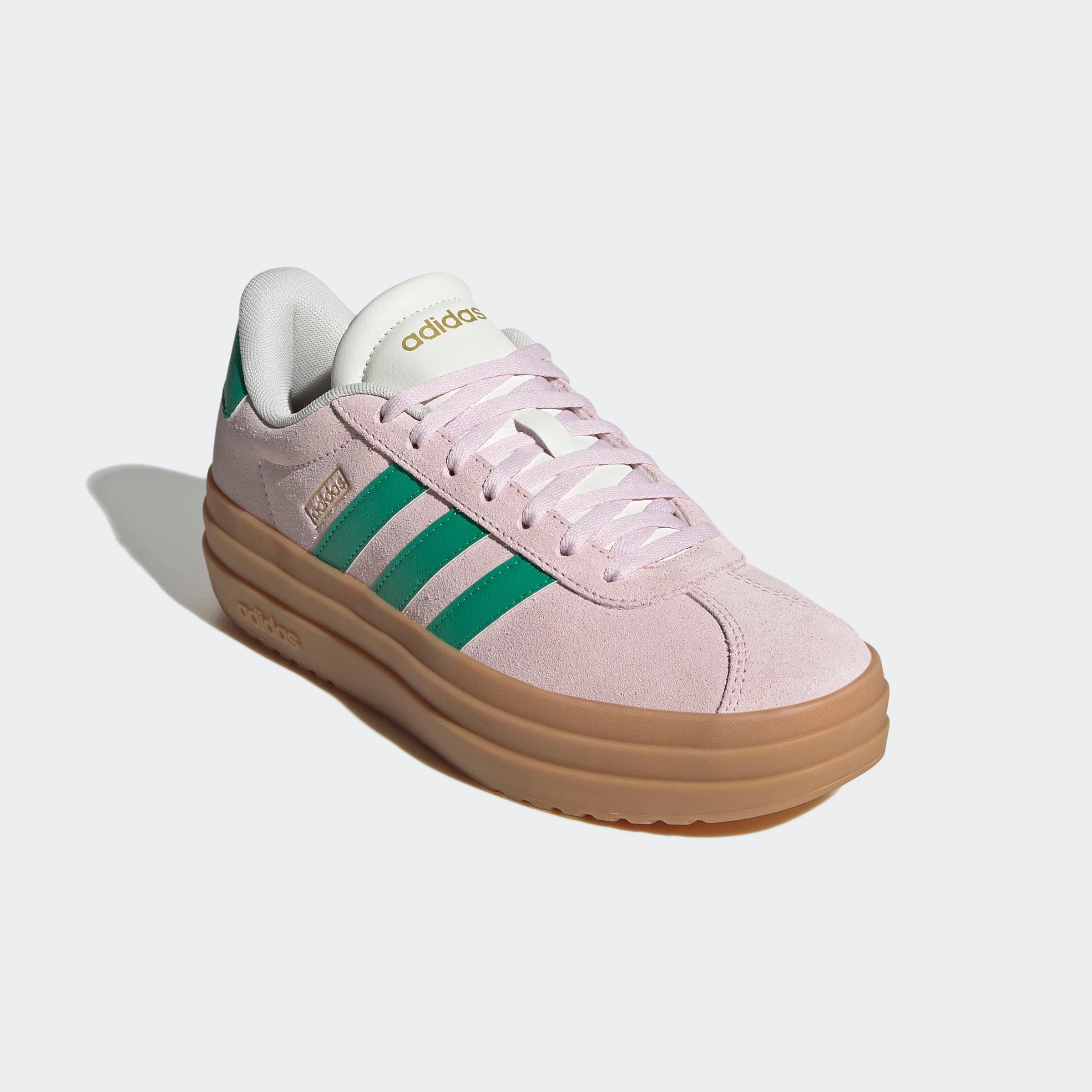 Plateausneaker ADIDAS SPORTSWEAR "VL COURT BOLD", Gr. 42,5, clear pink, court grün, core weiß, Leder, Synthetik, Schuhe Plateausneaker, Design auf den Spuren des adidas Gazelle Bold