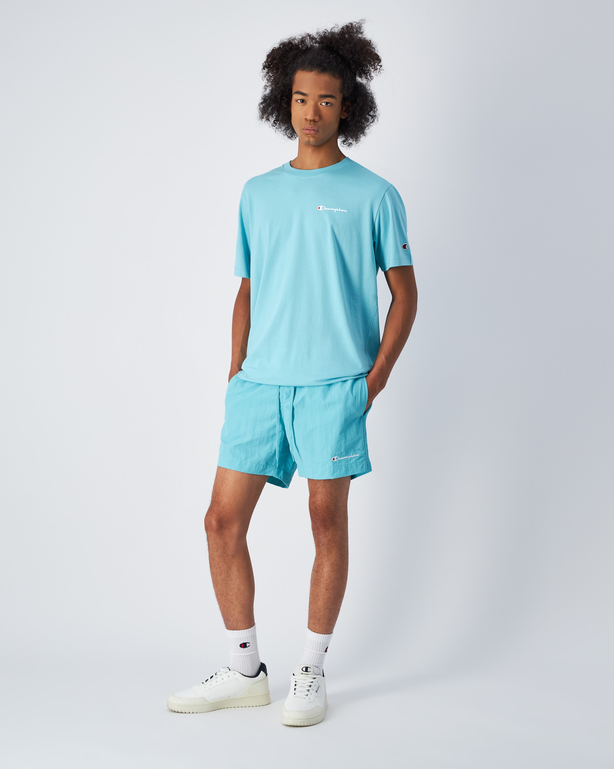 Badeshorts CHAMPION "Icons Beachshort Mid", Herren, Gr. L50, N-Gr, aqbl, Web, Obermaterial: 100% Polyamid, Badehosen Image