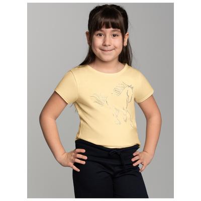T-Shirt TRIGEMA "TRIGEMA T-Shirt mit glitzerndem Pferde-Printmotiv", Kinder, Gr. 152, gelb (vanille), 100% Baumwolle, Basic, Halbarm, Shirts Image