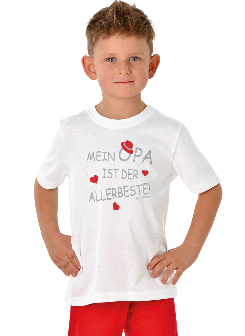 T-Shirt TRIGEMA "TRIGEMA T-Shirt Opas Liebling", Kinder, Gr. 104, weiß, 100% Baumwolle (Bio-Baumwolle kbA), Shirts Image