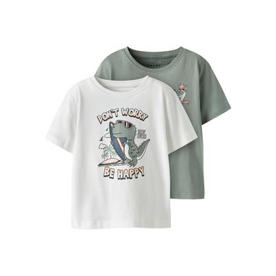 Kurzarmshirt NAME IT "NMMVAGNO 2P SS LOOSE TOP", Jungen, Gr. 92, slate graypack:hellweiß, Jersey, Obermaterial: 100% Baumwolle, unifarben, casual, relaxed fit, Rundhals, Kurzarm, Shirts Image