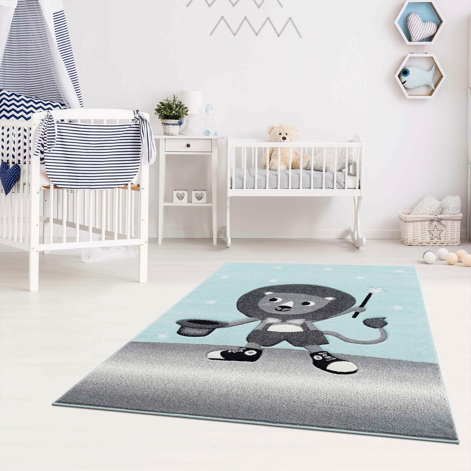 Kinderteppich CARPET CITY "Bueno Kids 9378", grün (mint), B:80cm H:11mm L:150cm, Polypropylen (PP), Teppiche, Kinderteppich, Spielteppich, Löwe, Boot, 3D-Effekt, Weicher Flor, Pflegeleicht
