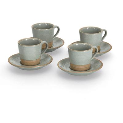 Espressotasse ZELLER PRESENT, grau (grau, braun), B:5,7cm H:5,2cm Ø:5,8cm, Steingut, Trinkgefäße, 60 ml, 8-teilig (4 Tassen/4 Untertassen) Image