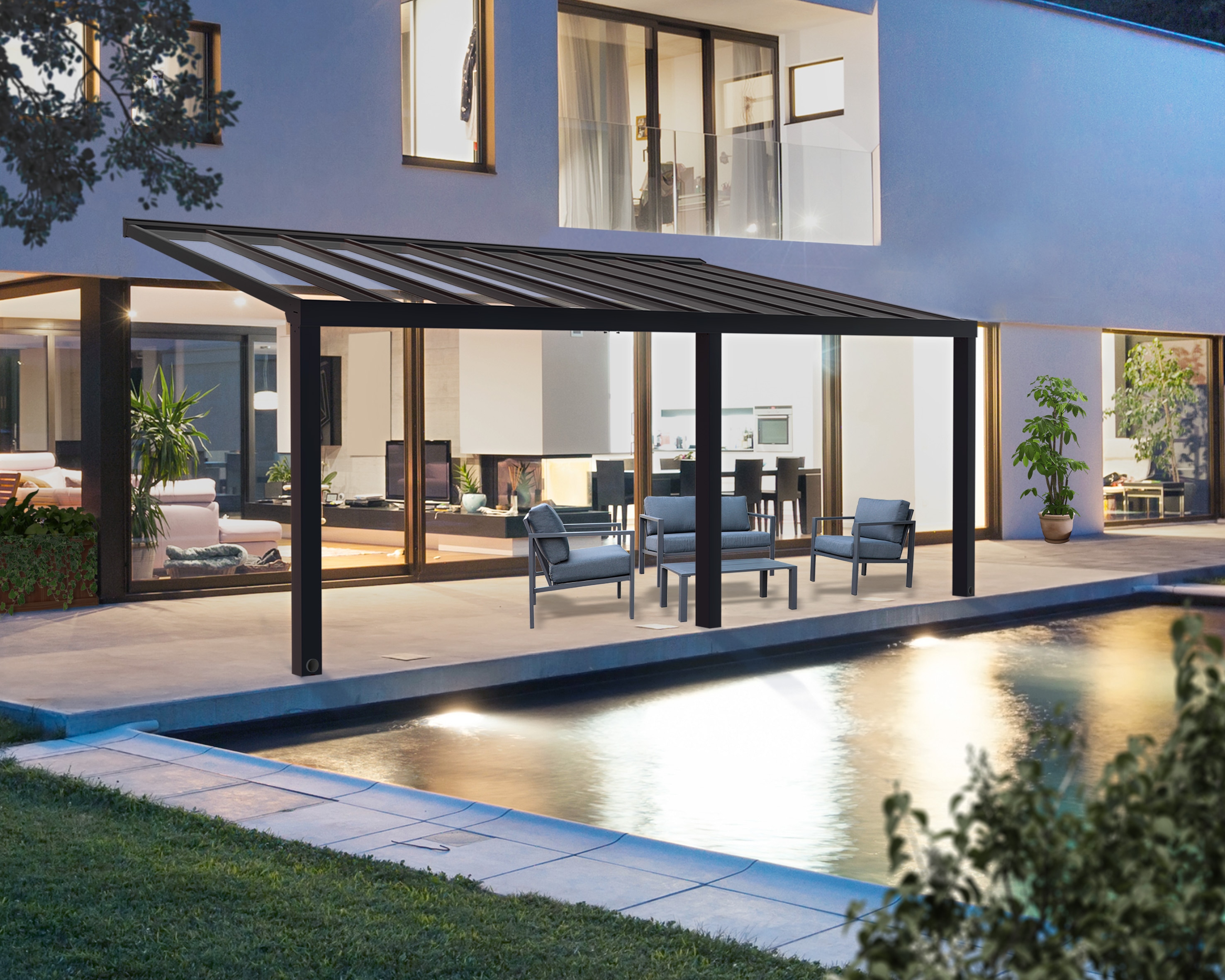 Terrassendach PALRAM - CANOPIA "Stockholm Alu Terrassenüberdachung", grau, B:732cm T:331cm, Aluminium, Polycarbonat (PC), Terrassenüberdachungen, einfache DIY Montage