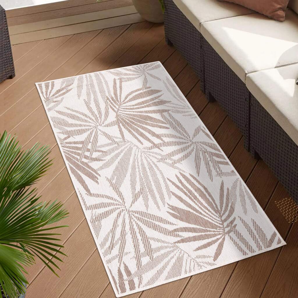 Outdoorteppich CARPET CITY "DUO RUG 5771", beige (creme), B:80cm H:5mm L:150cm, Obermaterial: 100% Polypropylen, Teppiche, Wendeteppich Wetterfest In- & Outdoor, Balkon, Terrasse, Wohnzimmer Image