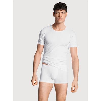 Shirttop CALIDA "Pure&Style", Herren, Gr. S (46/48), weiß, Single Jersey, Obermaterial: 94% Baumwolle, 6% Elasthan, unifarben, Basic, Basic schmal hüftbedeckend, Rundhals, Kurzarm, Tops Unterhemd, mit dezenten Nadelstreifen Image