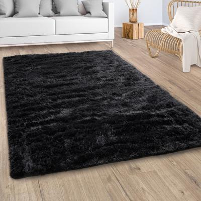 Hochflor-Teppich PACO HOME "Silky 591", schwarz, B:80cm H:37mm L:150cm, Polyester, Teppiche, Uni-Farben, besonders weich und kuschelig Image