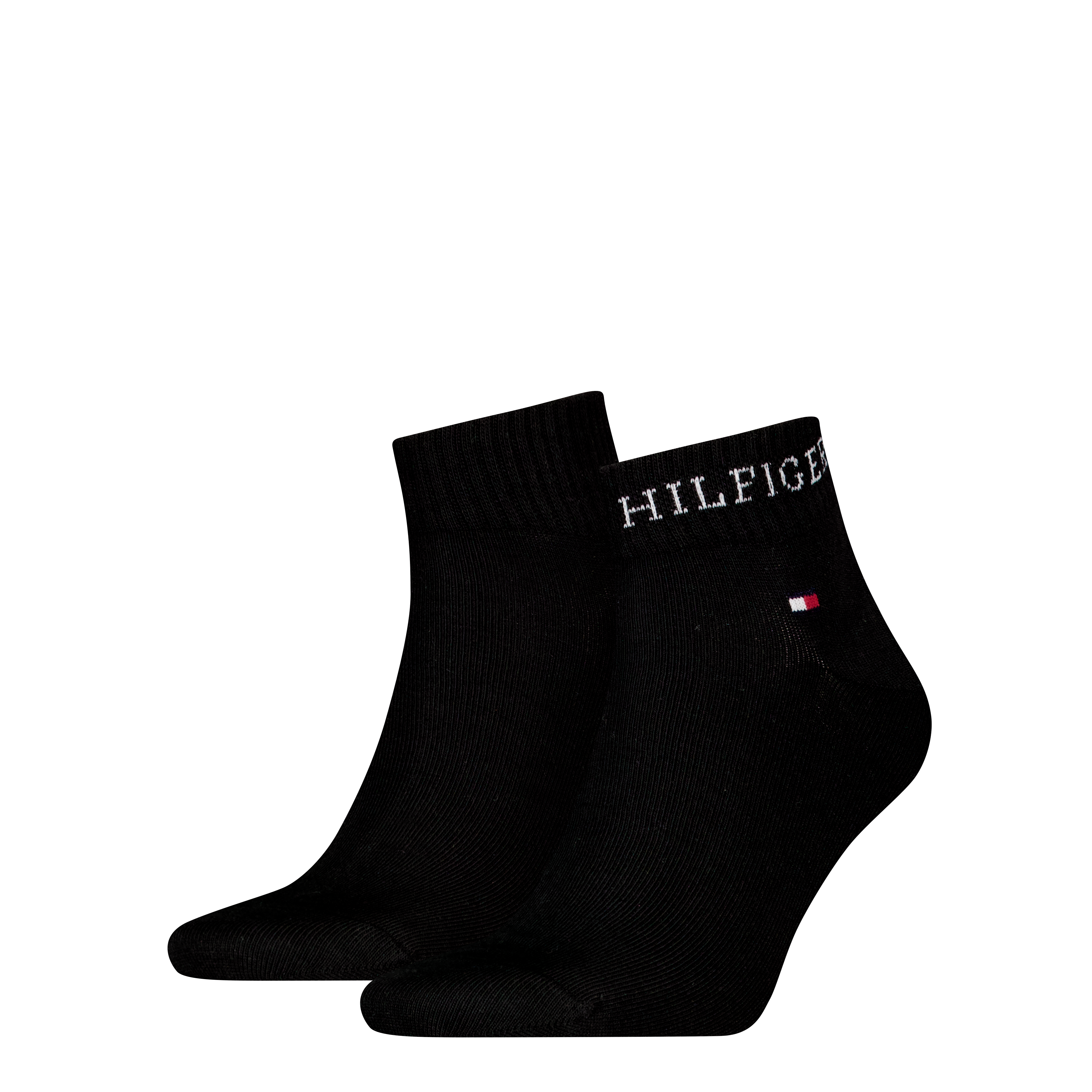Kurzsocken TOMMY HILFIGER "TH MEN QUARTER 2P HILFIGER TAB", Herren, Gr. 39-42, schwarz, Baumwollmischung, normal, Socken, Logo-Flag und Schriftzug Image