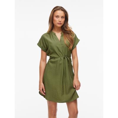 Minikleid VILA "VICLO S/S SHORT DRESS - NOOS", Damen, Gr. 34, N-Gr, grün (capulet olive), Web, Obermaterial: 80% Viskose, 20% Polyamid, unifarben, modisch, normal, V-Ausschnitt, Kurzarm, Kleider Image