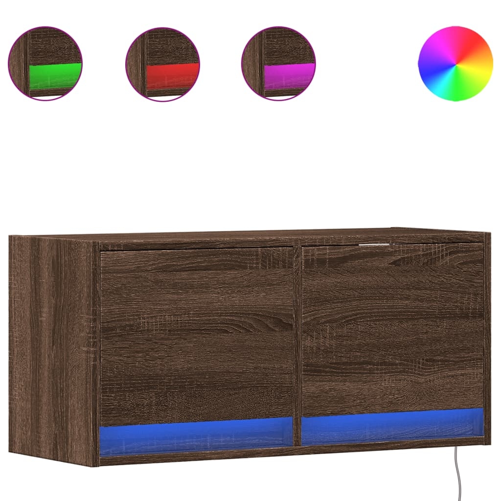 vidaXL TV-Wandschrank mit LED-Leuchten Braun Eichen-Optik 80x31x38 cm Image