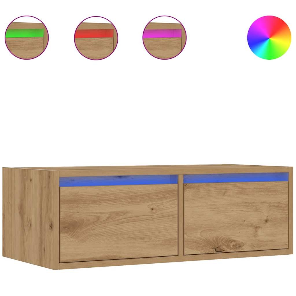 vidaXL TV-Schrank mit LED-Leuchten Artisan-Eiche 75x35,5x25 cm Image