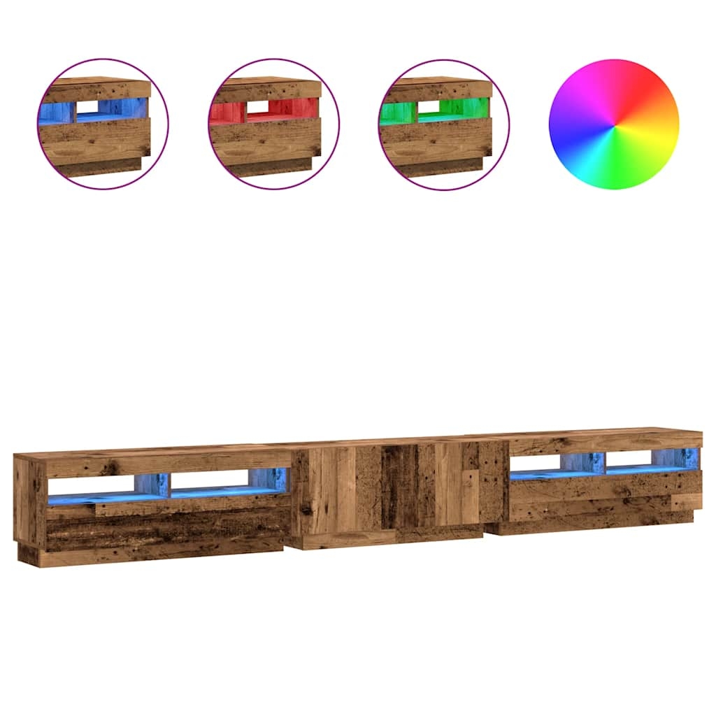 vidaXL TV-Schrank mit LED-Leuchten Altholz-Optik 300x35x40 cm Image