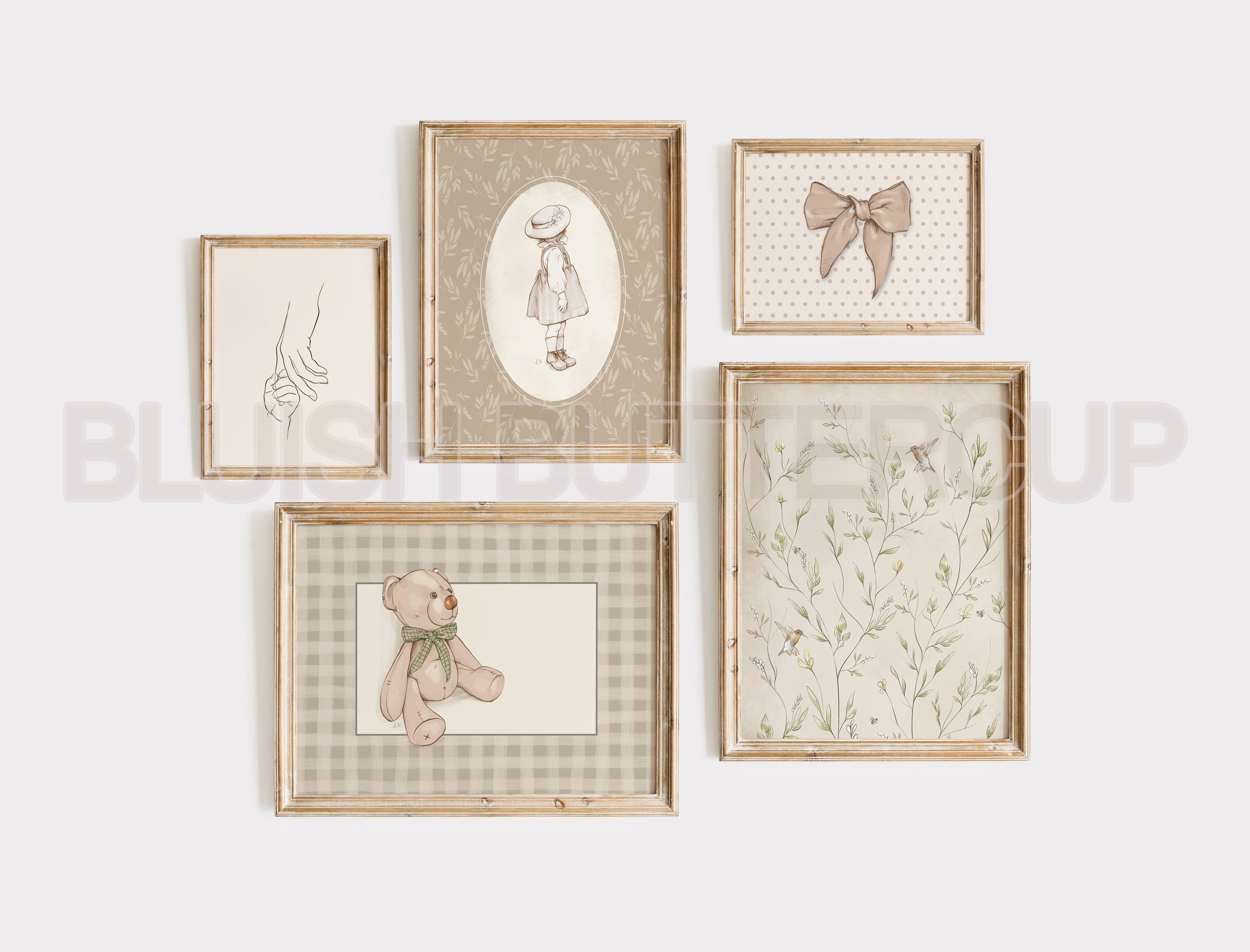 Parete per cameretta dei bambini in stile vintage beige, set di decorazioni murali per cameretta delle bambine, stile cottage, decorazioni per cameret