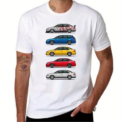 TEMU Men's Casual Short Sleeve T-shirt - Black Relaxed Fit Round Neck Tee With Vertical Colorful Car Graphic Heat Transfer Print, Machine Washable Image