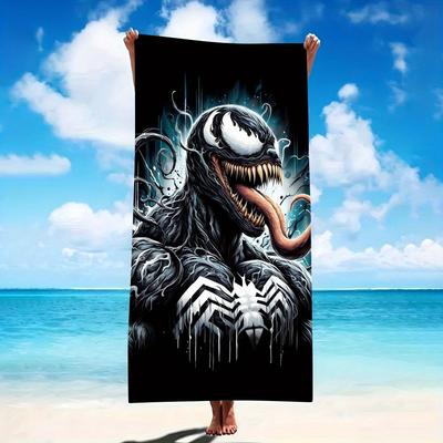 TEMU 1pc Venom Microfiber Beach Towel - Soft, Absorbent & Quick-drying - Design With Iconic Venom Graphic - Summer Beach Trips, Camping, And - Ideal Gift For Superhero Fans, Image
