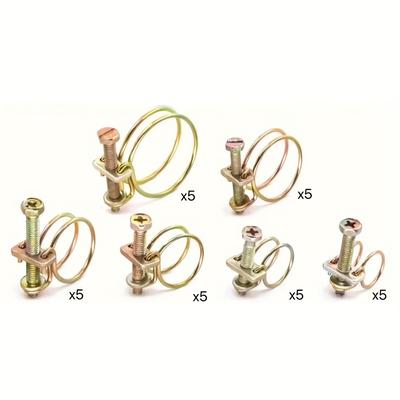"TEMU 30pcs 6-sizes Adjustable Steel Wire Hose Clamp Assortment Kit - Round Wire Clamps For Plumbing And Automotive Use, Sizes 1/2", 5/8", 3/4", 7/8", 1-1 /8", 1-1/4" Image