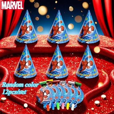 TEMU 12pcs/set -man Birthday Party Hat And Balloon Combo Set, Themed Printed Paper Decorations, Unisex, Suitable For /summer/spring/graduation Celebrations, Birthday Gifts, Bar Dance Parties Image