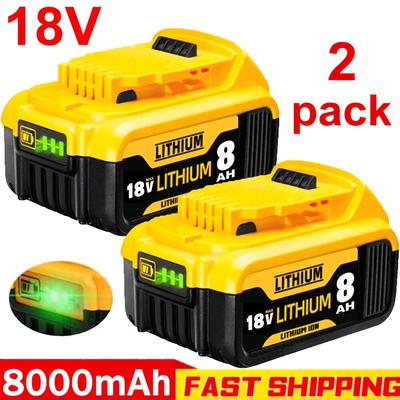 TEMU 2 Pack 18v 8.0ah Li-ion Replacement Battery For Max - High Capacity 8000mah, Indicator, Fast Charging, No Memory Effect, Compatible With Dcb200 Dcb180 Dcb181 Dcb201 & More Image