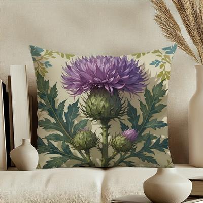 TEMU 1pc, Plant Pillow Cover, 18x18 Inches, Short Plush, Single-sided Print, Machine Washable, Decorative Cushion Case For Home, Office, Sofa, Bed, Car - No Insert, Color Image
