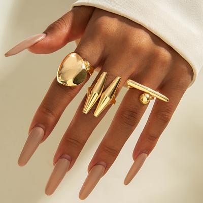 TEMU 3pcs Set Fashionable Irregular Liquid Glossy Metal Rings For Women, Ideal For Parties And Gifts, , Dance Party Image