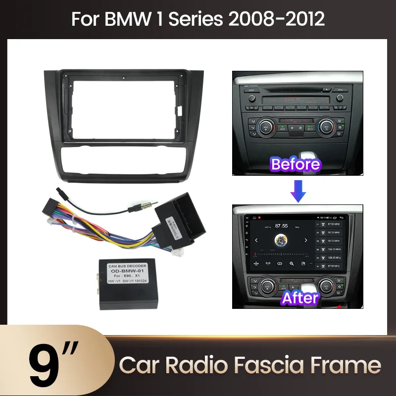 Auto Radio Fascias Rahmen Power Kabel Canbus Für BMW 1 Serie 2008 2009 2010 2011 2012 9'' Android Bildschirm Dask kit Fascia Rahmen Image