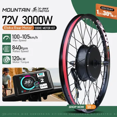 MTX39 Ebike Conversion Kit 72V 3000W Brushless Rear hub Motor Wheel Speed 100-105km/h for Electric Bike Conversion Kit 20-29in
