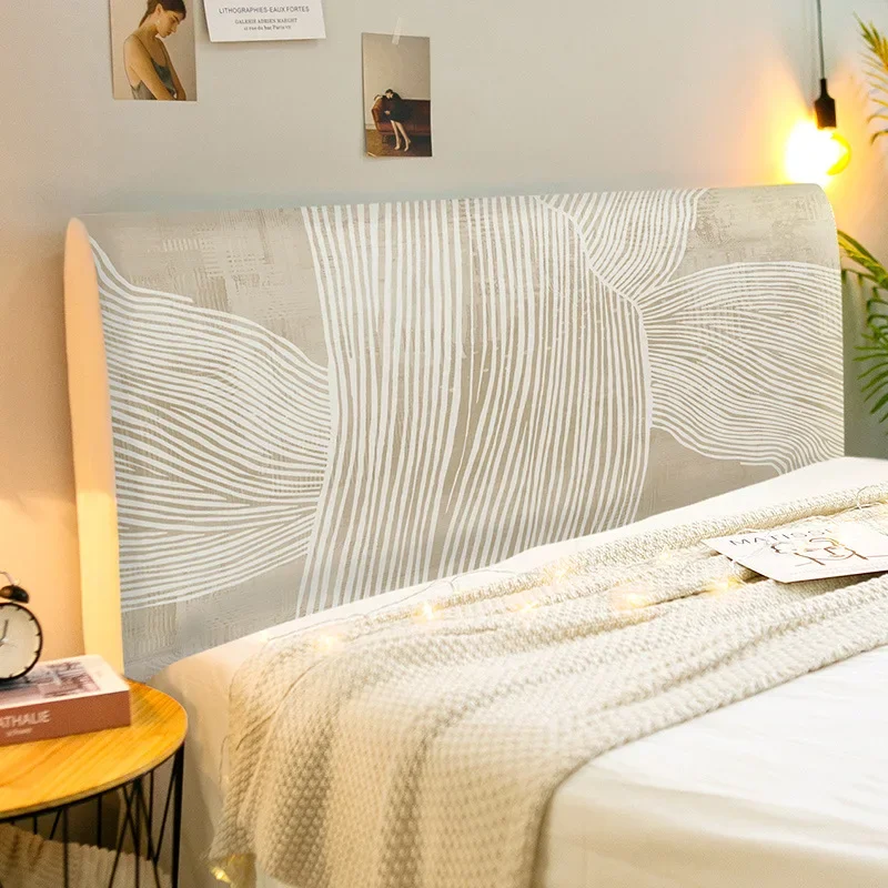 Simple Lines Nordic Elastic All-Inclusive-Bettkopfbedeckung, bedruckt, Nachttisch-Rückenschutz, staubdichte Abdeckung, weicher Plüsch-Samtbezug Image