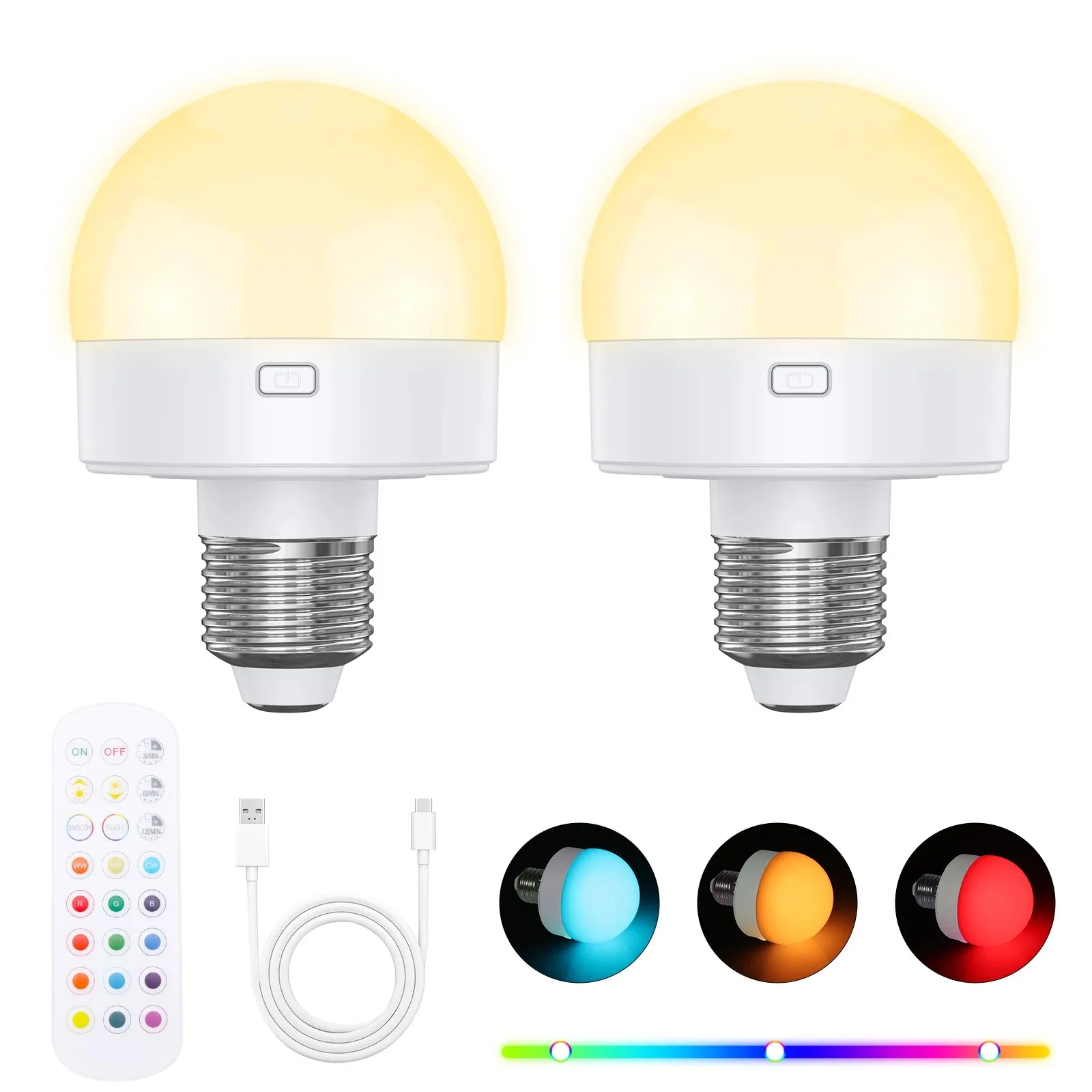 LED-Nachtlicht Wiederaufladbare Glühbirnen 5V USB E27/E26 LED-Lampe RGB LED-Birne Nachtlichter Fernbedienung Beleuchtung Heimdekoration Image