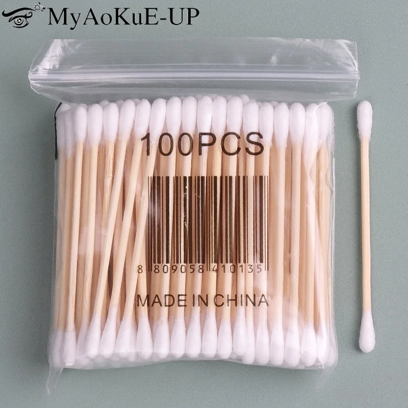 300/500 Pcs Doppel Kopf Holz Baumwolle Tupfer Nase Ohren Reinigung Pinsel Frauen Wimpern Lift Make-Up Werkzeuge Lippenstift Baumwolle Knospen spitze Sticks Image