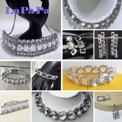 2025 New Fashion White Cut Crystal Luxury Jewelry Set Original for Women Pendant Necklace Bracelet Ring Wedding Best Gift