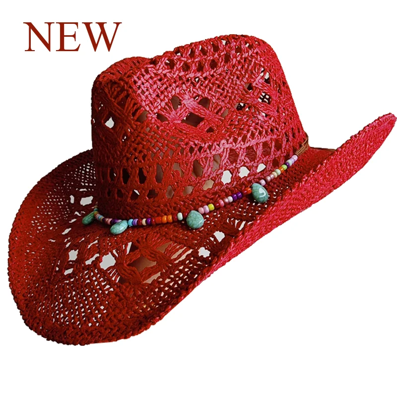 Cappello da cowboy rosso cappello di paglia retrò 2025 cappello da sole nuovi uomini e donne cappello da cowboy jazz cappello da sole di paglia cappello estivo sombrero