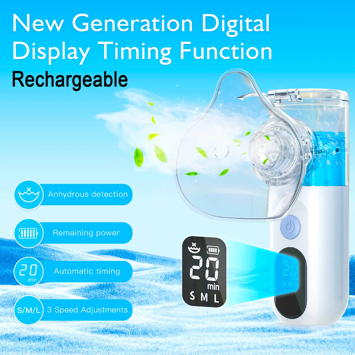 Fireurus nébuliseur Rechargeable affichage LED réglable médical silencieux inhalateur ultrasonique dispositif de vapeur Mobile adulte enfant médical