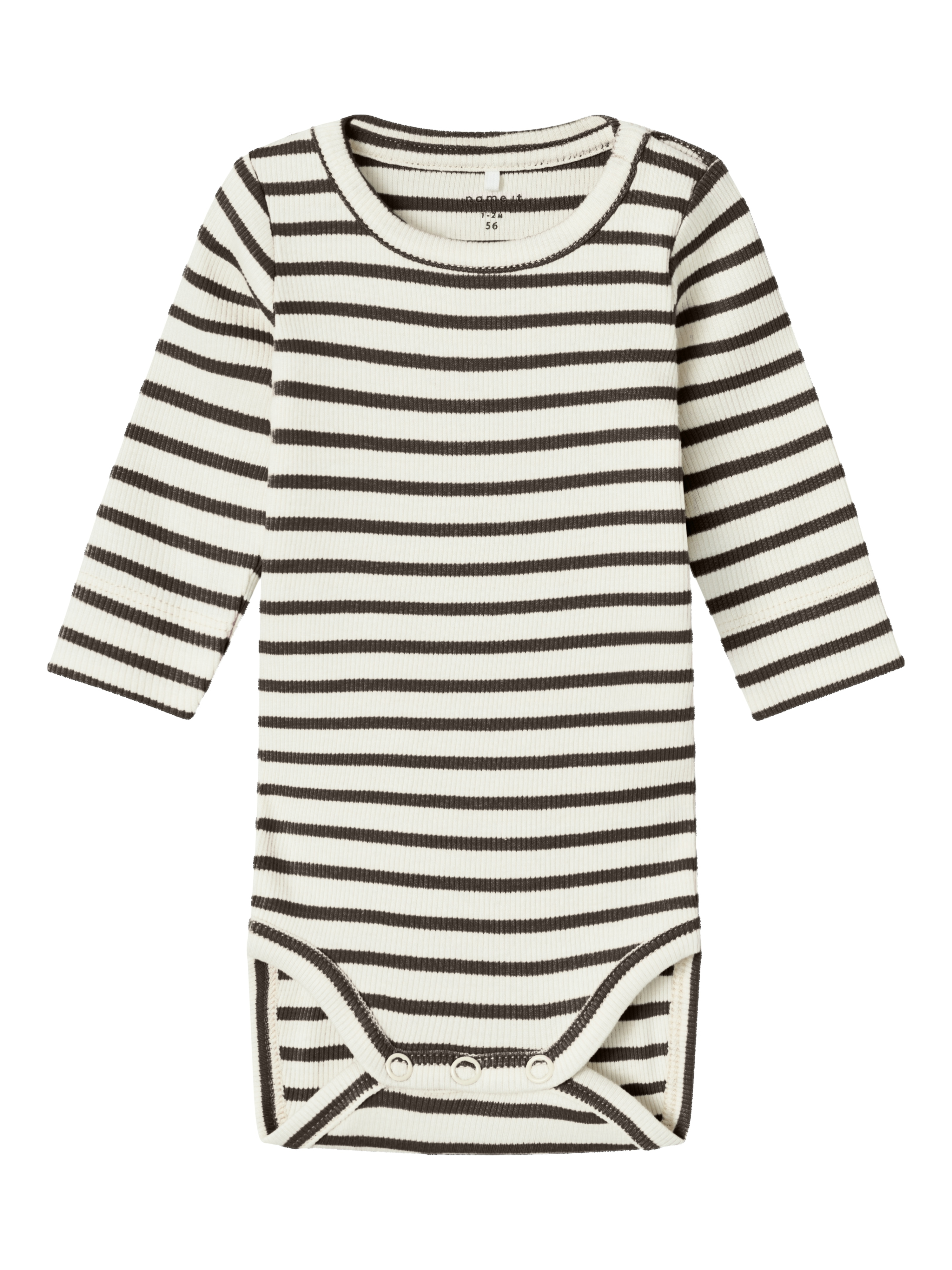 Langarmbody NAME IT "NBNBANI LS BODY NOOS", Baby, Gr. 62, N-Gr, delicioso, Sweatware, Obermaterial: 57% Baumwolle, 38% Modal, 5% Elasthan, gestreift, Casual, regular fit, Rundhals, Bodys Image