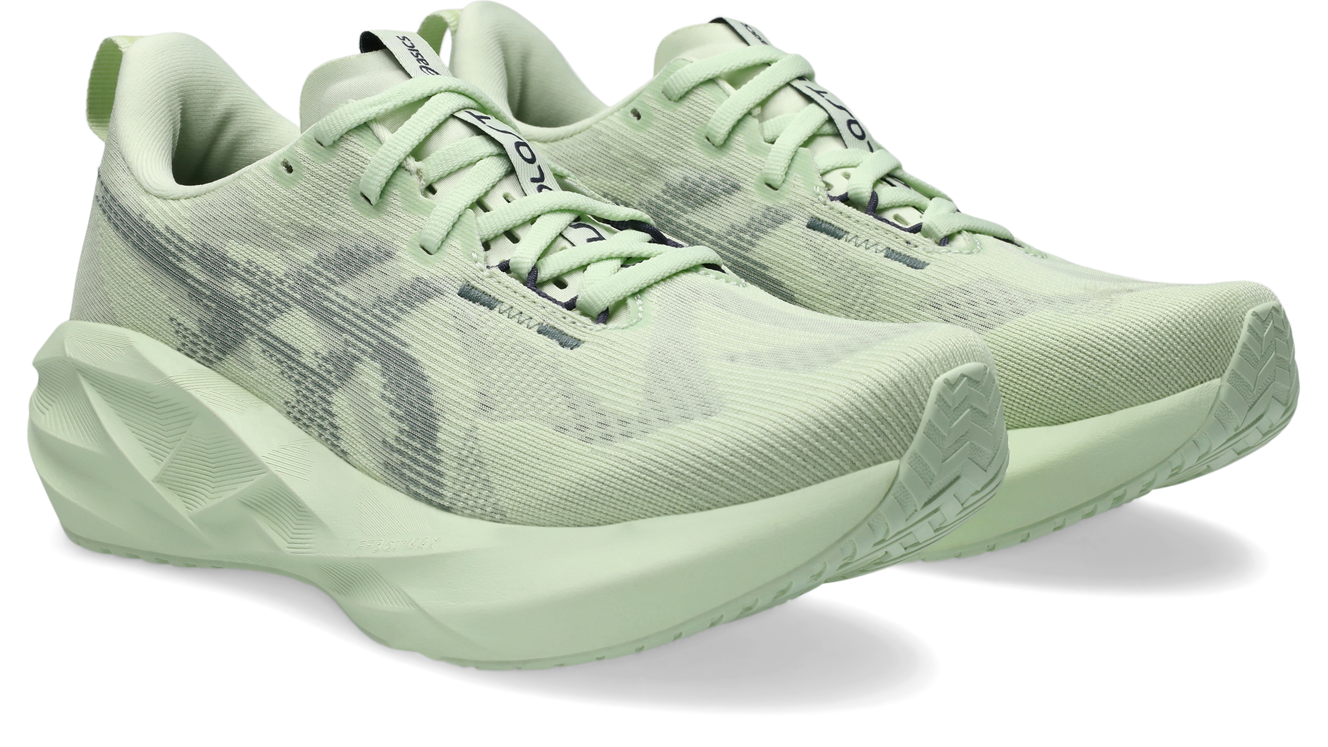 Laufschuh ASICS "NOVABLAST 5", Damen, Gr. 40, grün (whisper grün, monument blau), Textil, Schuhe Laufschuh