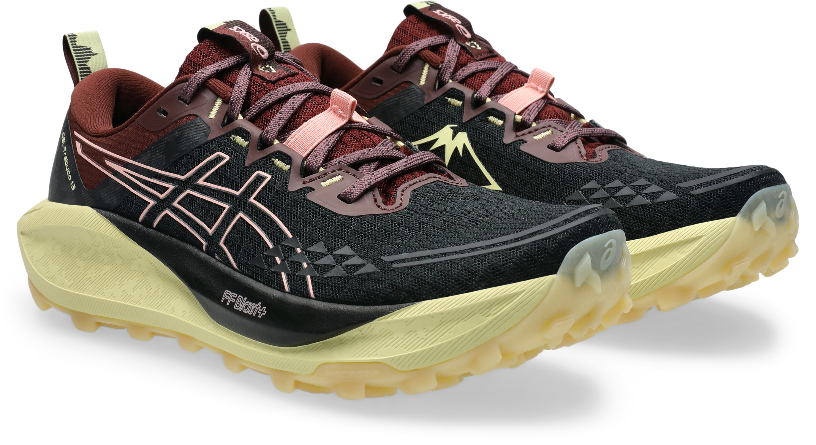 Trailrunningschuh ASICS "GEL-TRABUCO 13", Damen, Gr. 39, schwarz (schwarz, wild blossom), Textil, Schuhe