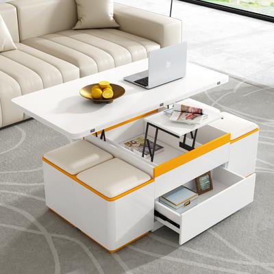 Lift-Top Coffee Table with 4 Storage Stools, Center Table with Foldable Top, Multi-Functional Adjustable Coffee Table