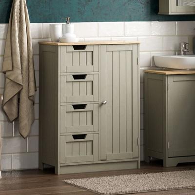 Home Discount - Priano Stand-Schrank mit 4 Schubladen und 1 Tür, Badezimmermöbel, Grau-Eiche Image