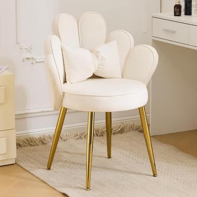 TEMU Bonllo Dressing Table Chair With Petal Backrest, Armchair For Living Room, Desk Chair, Modern Dining Chair With Adjustable Gold Legs & Bow Cushions For Bedroom, Home Office (white)