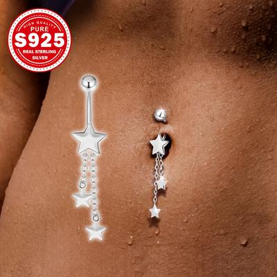 TEMU Women's Star Tassel Belly Button Stud, S925 Silver, Hypoallergenic, Sparkling Light , Outfit Matching, Ideal As A Gift For Women Image