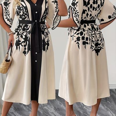 TEMU Chic Tie-belt Design Women's Dress Image