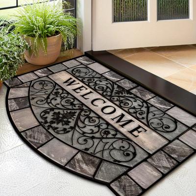 TEMU Luxury Vintage Welcome Door Mat, Thick Polyester Fiber Mat With Non-slip Backing, Elegant Stone & , Home Decor Or Holiday Gift, Hand Wash Only, Entryway Decor | Accessory | Polyester Image