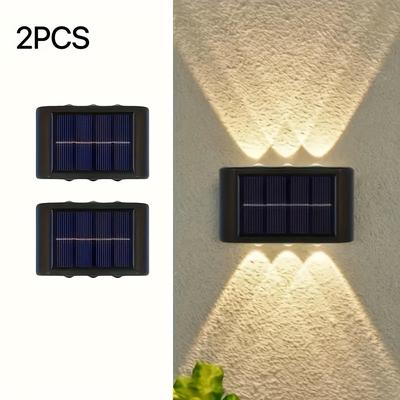 TEMU 2pcs, 6led Solar Wall Light, Garden Lighting Lamp, Dual-head Sconce With Up And Down , Ip65, Suitable For Outdoor, Patio, Fence, Terrace, Garden, Easter Christmas Decoration Image
