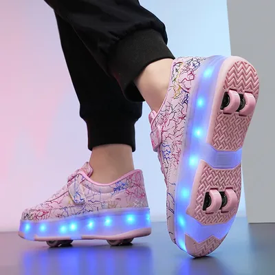 4 Wheel Dual-Use Roller Skates With Detachable Wheels,Sneakers, Boys And Girls Shoes With