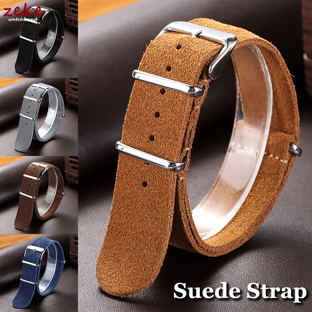 Armband 20 mm 22 mm Schnellverschluss-Armband aus weichem Wildleder, grau-braunes Uhrenarmband, Kalbsleder-Armband für Omega-Gürtel, Damen- und Herren-Accessoires Image